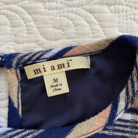 Miami Striped Knit Shift Dress Sleeveless Size M Navy Tan Pink White - Picture 2 of 9